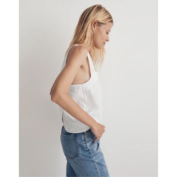 Madewell 100% Linen Cross-Back Sleeveless Top in Eyelet White Size 10 NWT NL035 - Picture 2 of 11